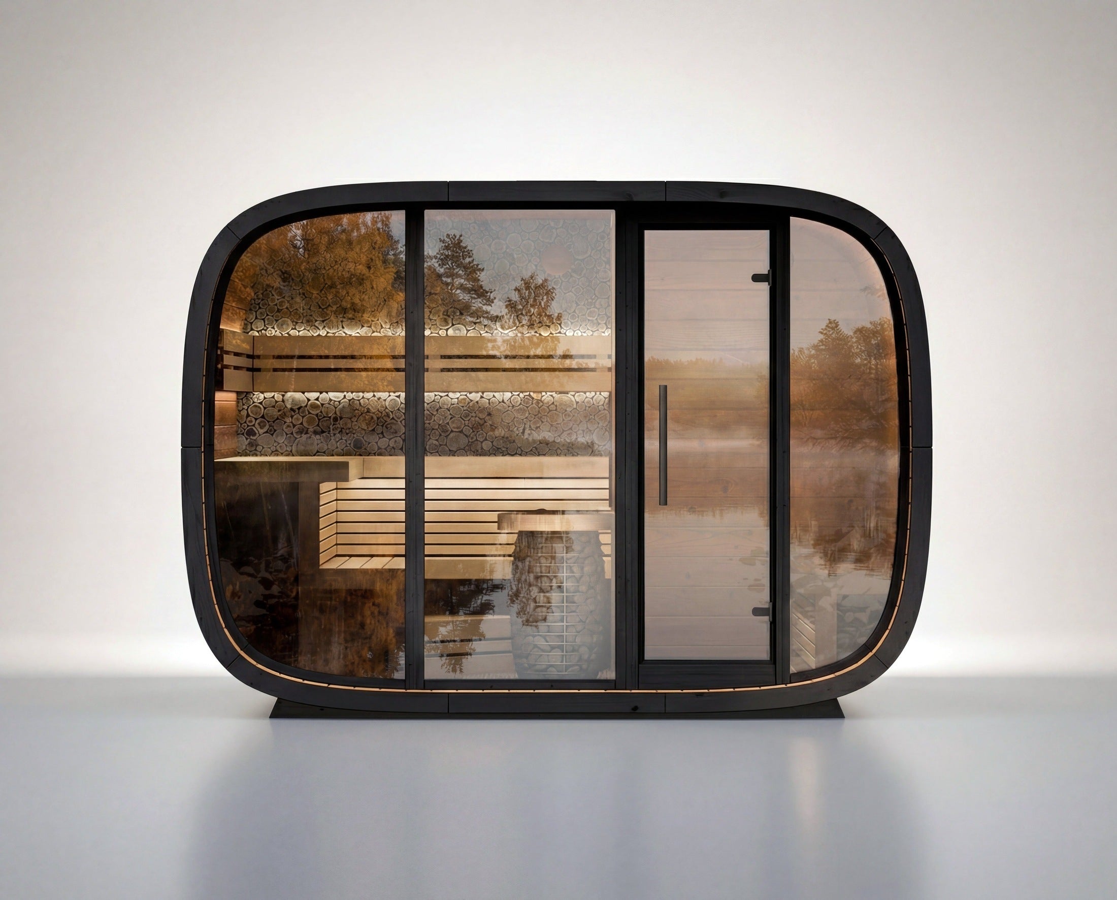 Leil Round Cube Double Outdoor Sauna with Changing Room 5-6 Person