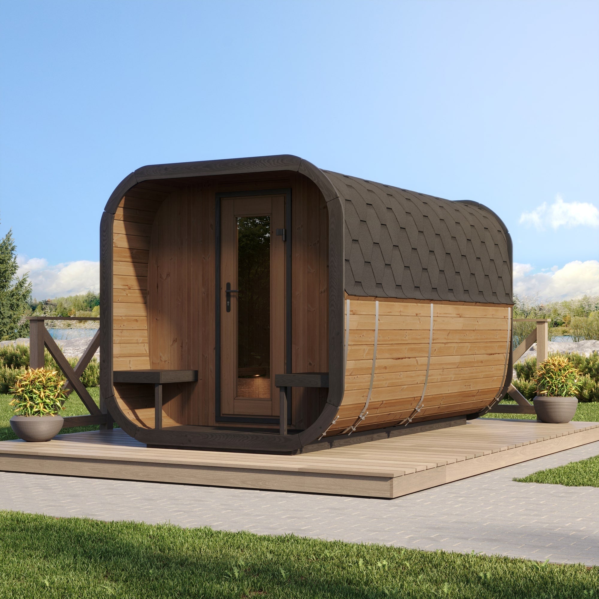 SaunaLife Model CL12GCP 8 Person Cube Series Luxury Outdoor Sauna Kit with Changeroom