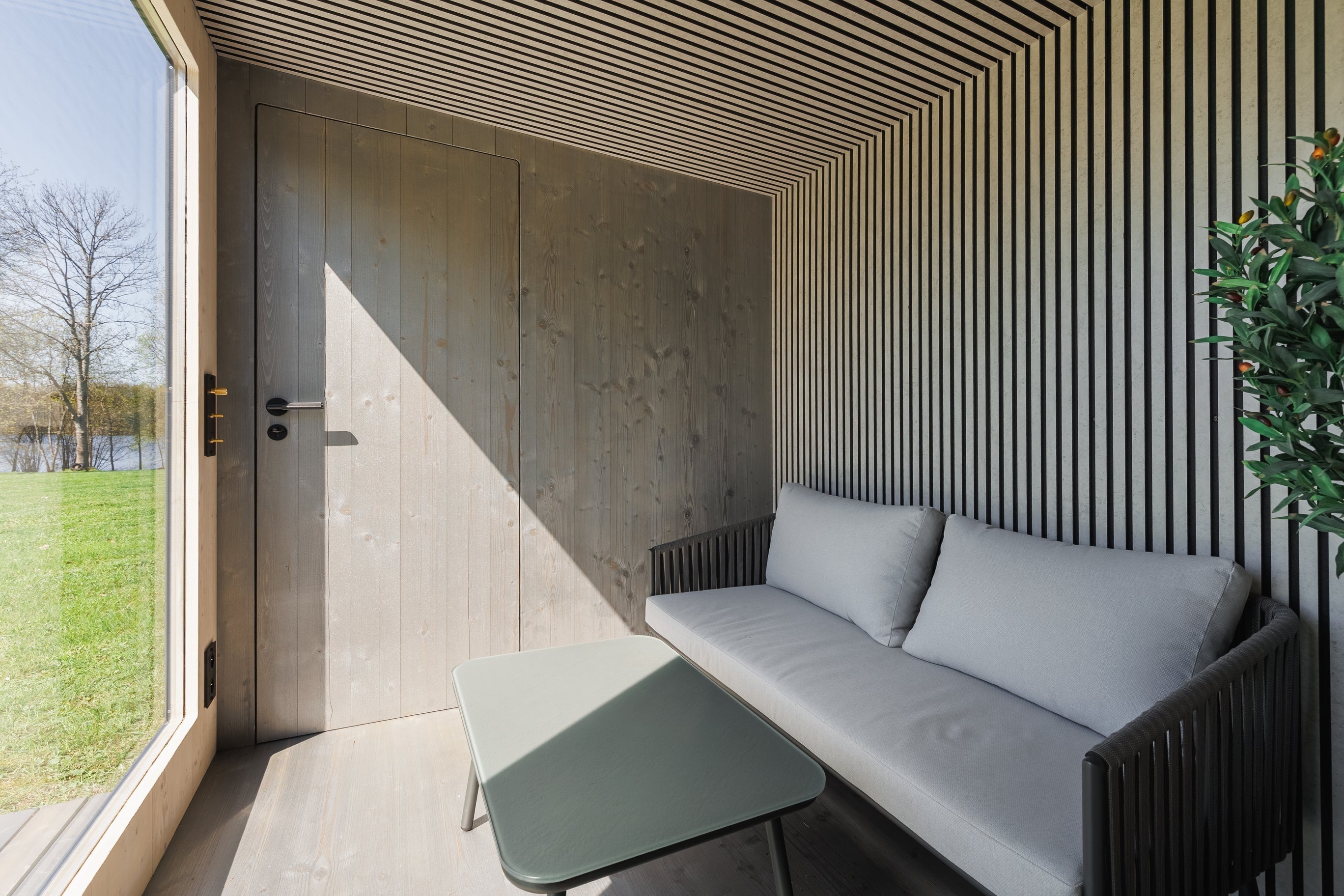 Genevas St. Moritz Pre-Assembled Outdoor Sauna with Lounge & Shower Cabin
