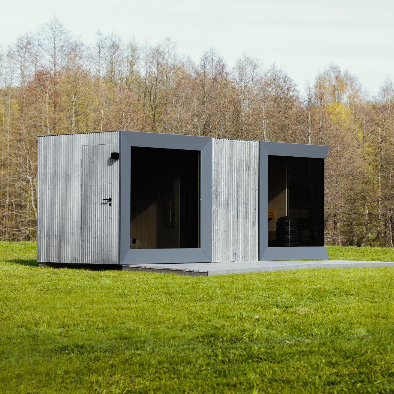 Genevas St. Moritz Pre-Assembled Outdoor Sauna with Lounge & Shower Cabin