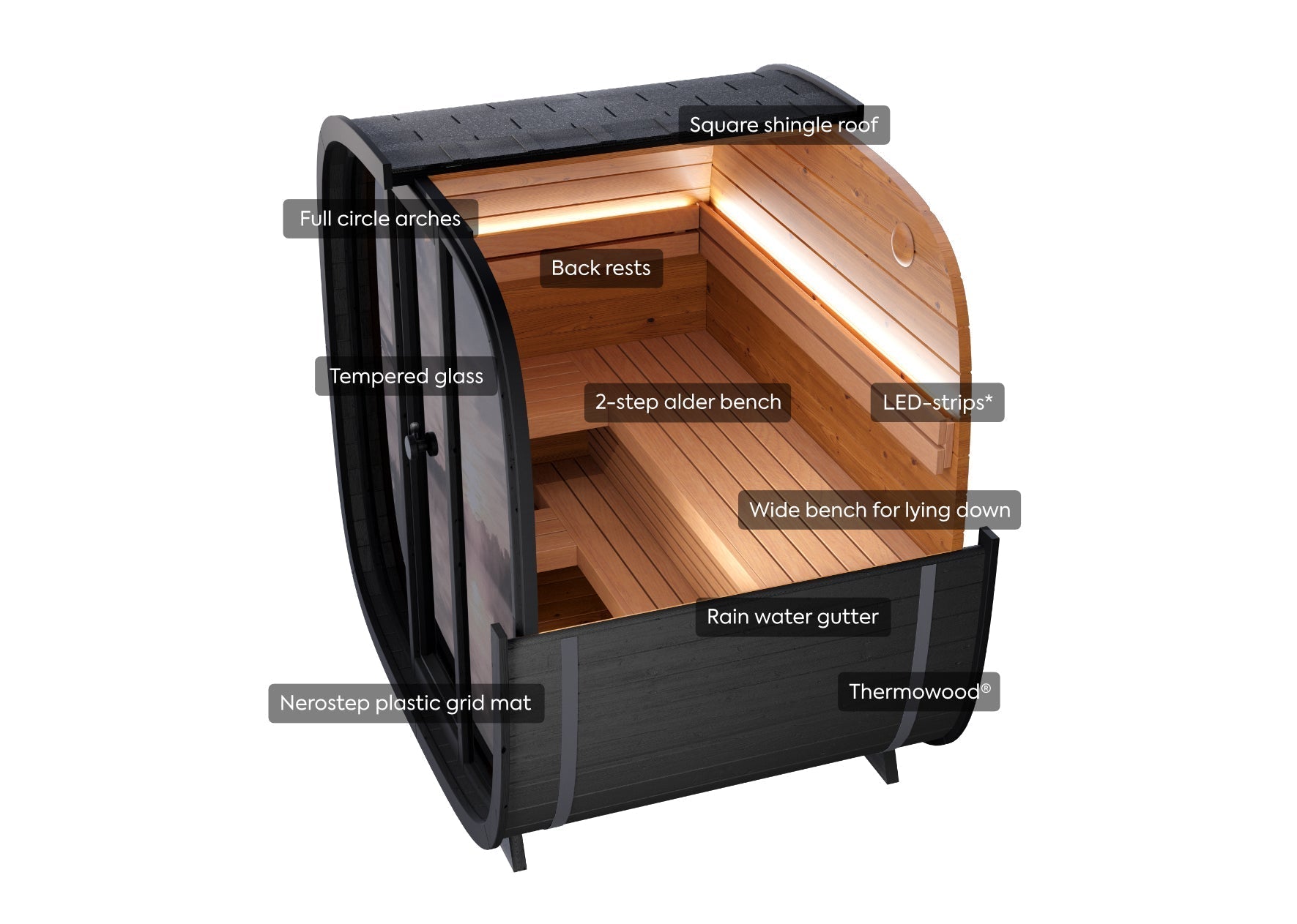 Leil Black Cube Classic 4 Person Outdoor Sauna Kit