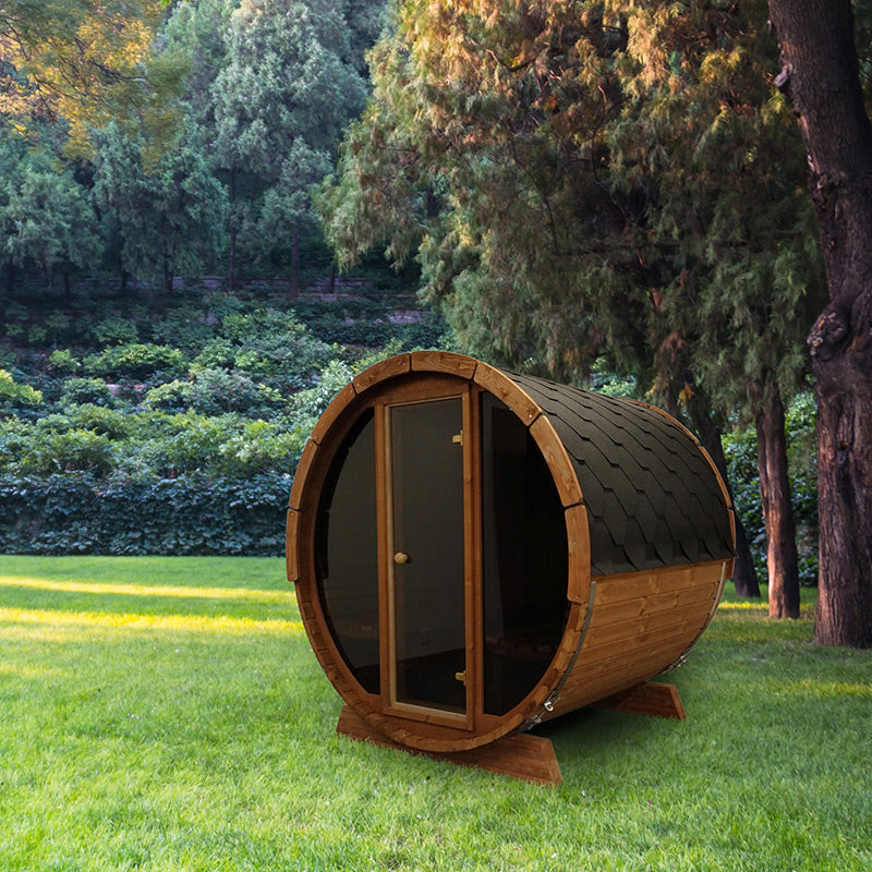 SaunaLife Model E7G 4 Person Barrel Sauna w/ Glass Front