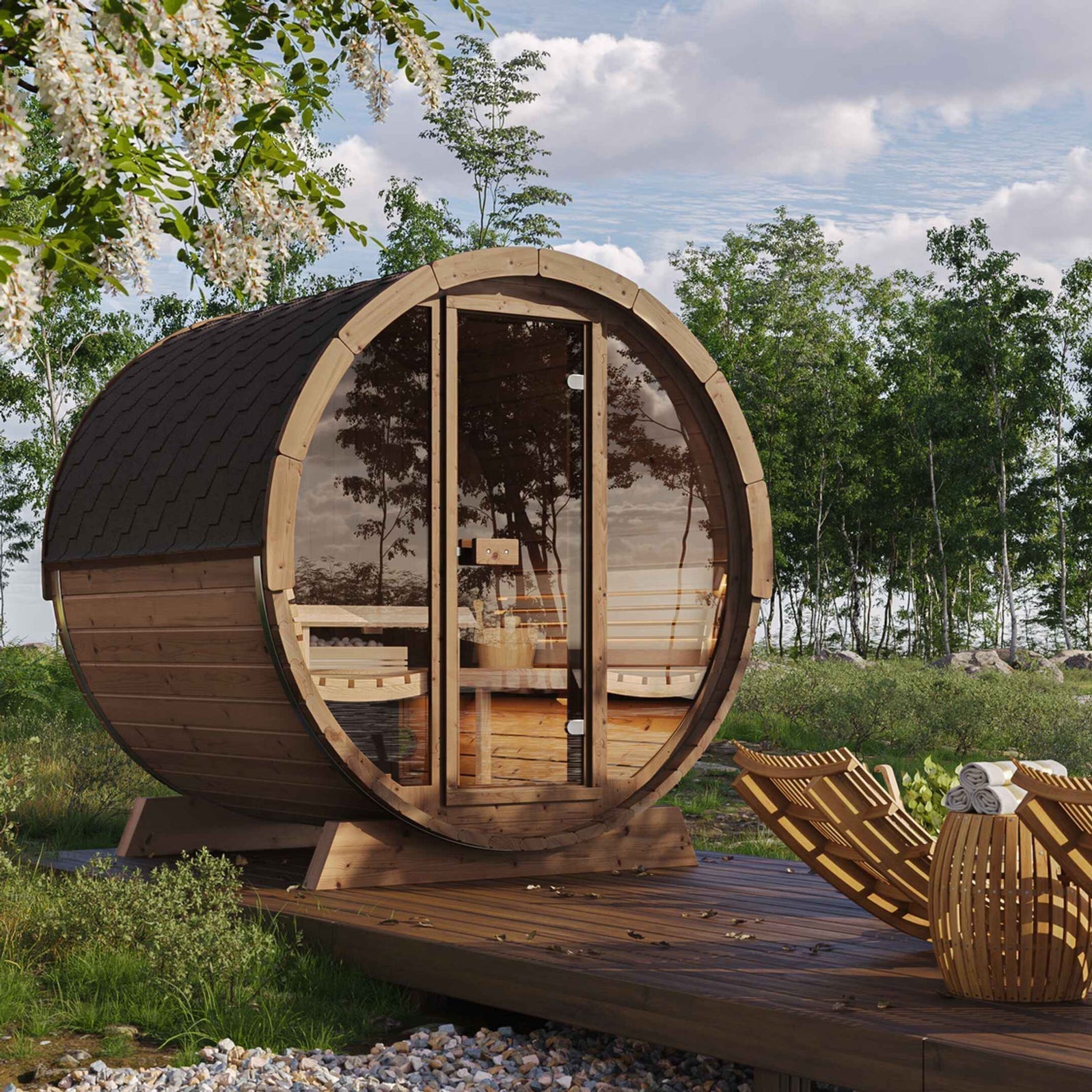 SaunaLife Model E7W 4 Person Sauna Barrel-Window
